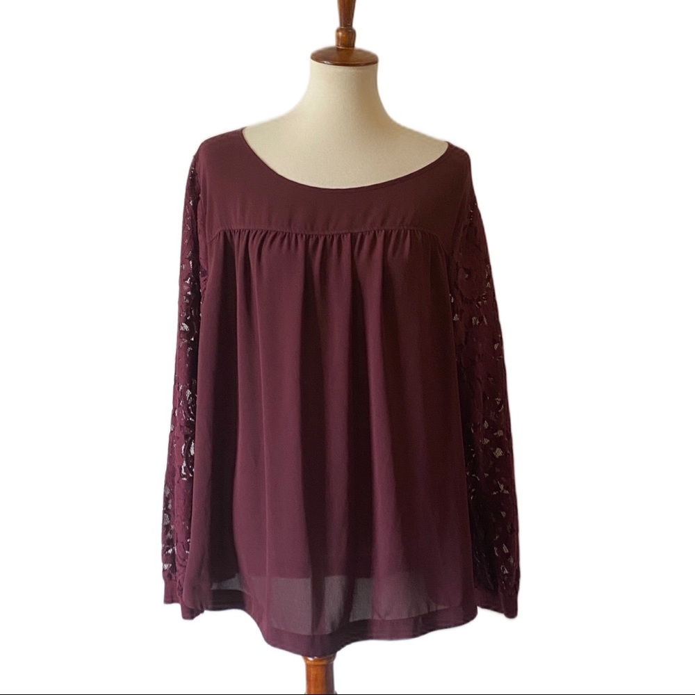 Loft maroon long sleeve sheer blouse size XL